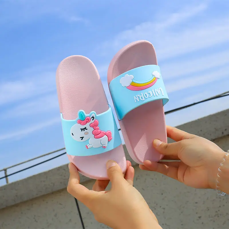 Shoes Woman Unicorn Slippers Summer Shoes Rainbow Woman Flip Flops Animal Indoor Slippers PVC Cartoon Slippers Women