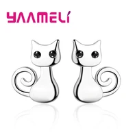 new lovely cute cat stud earrings for women 925 sterling silver hot fashion animal design birthday party jewelry gifts fast ship