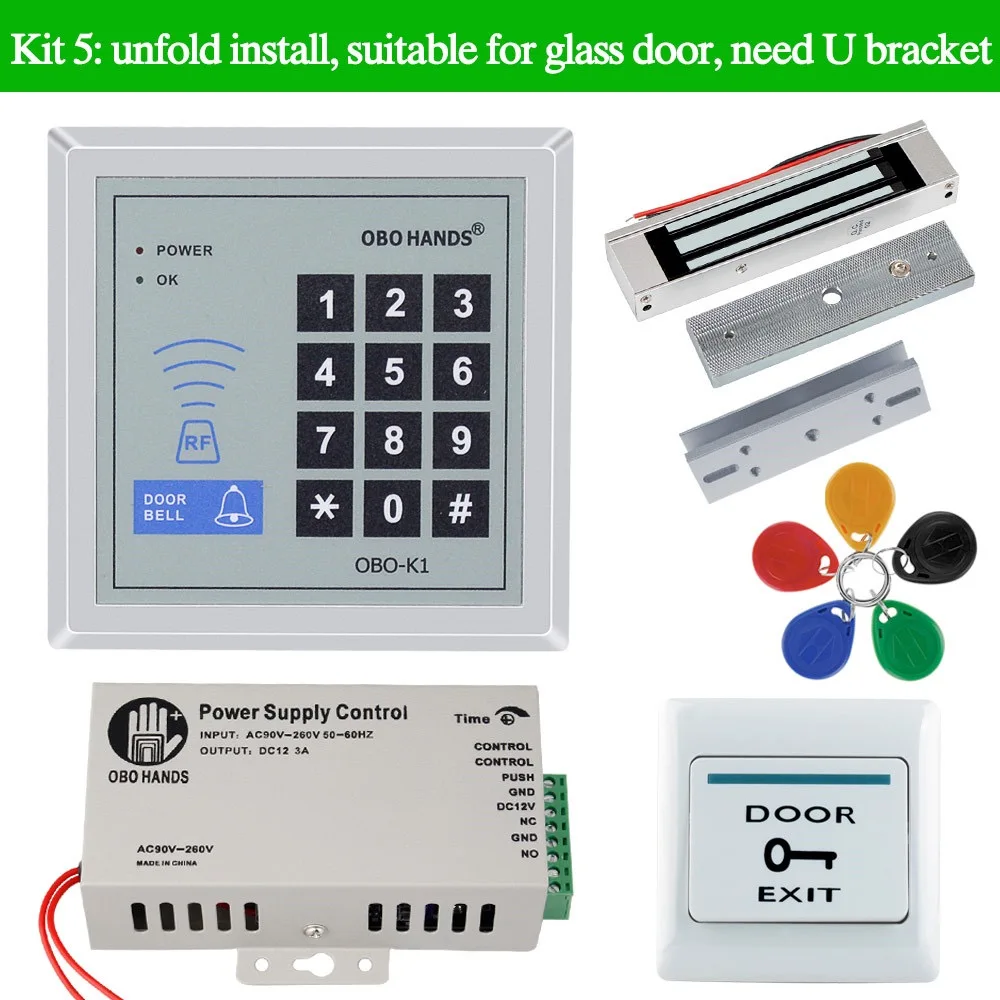 OBOK1-Kit5 RFID система контроля допуска к двери комплект частота 125 кГц Wiegand 26 клавиатура+ Электрический магнитный/Стрик/Болт замок с 5 шт. ключевые бирки - Цвет: OBOK1-Kit5