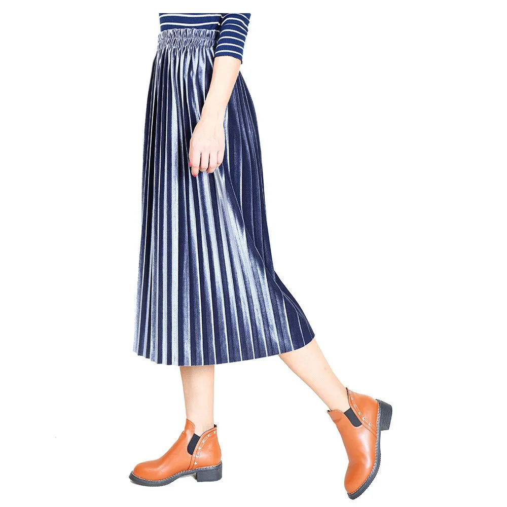 Женская бархатная юбка средней длины с высокой талией на осень и зиму облегающая