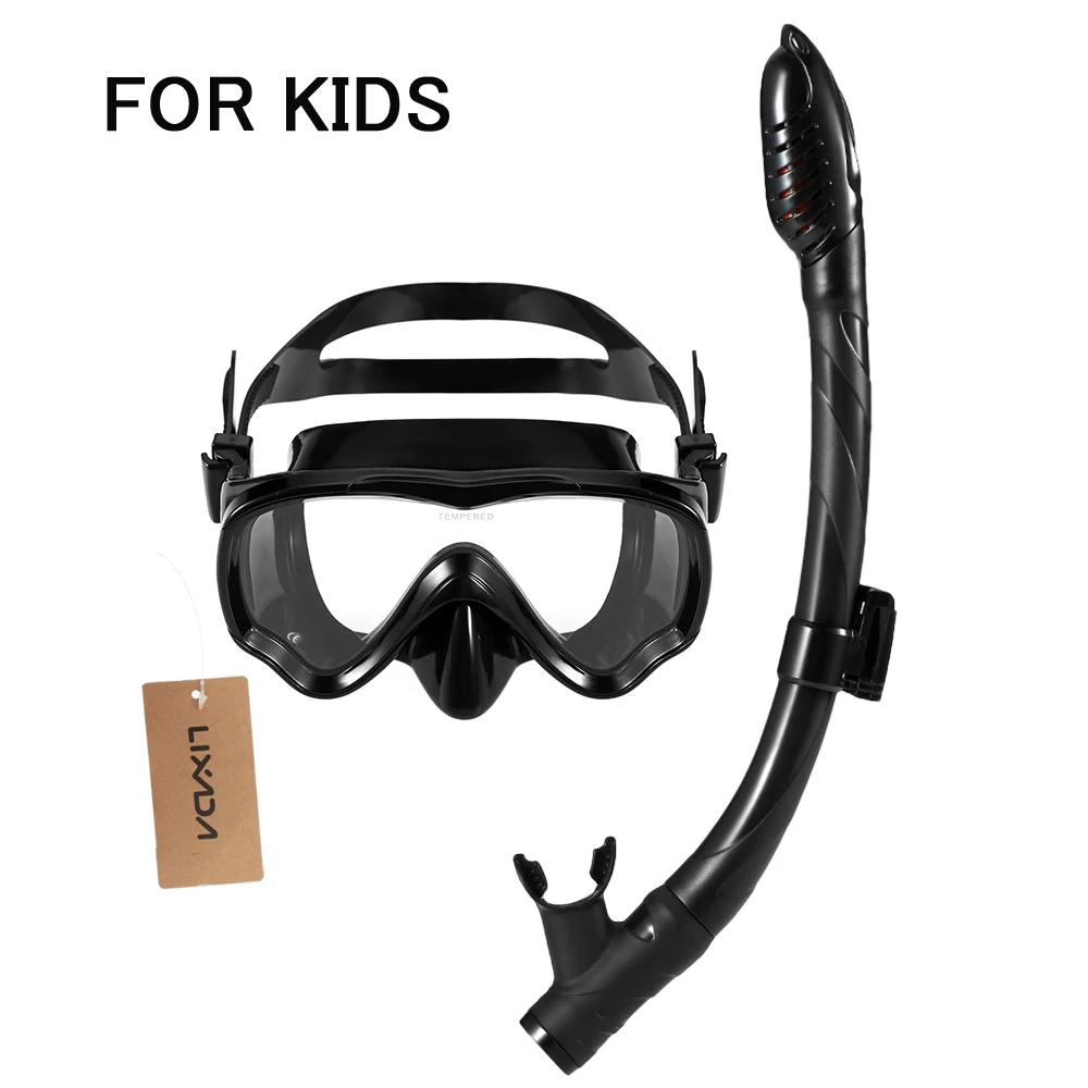 Black for kids Lixada, детская маска для подводного плавания, набор трубок, маска для подводного плавания, очки для дайвинга, плавания, легкое дыхание, Сухая вода, Спортивная трубка - Цвет: Black for kids