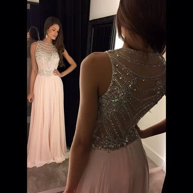 

vestidos de novia 2020 Pink Sexy Chiffon Long Maix Dresses for Wedding Party Custom Made Beads Prom Gowns Summer Robe De Soriee