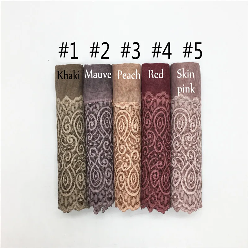 Fashion luxury floral lace with plain solid viscose shawl foulard muslim echarpe women scarf hijabs bandana 10pcs fast shipping |