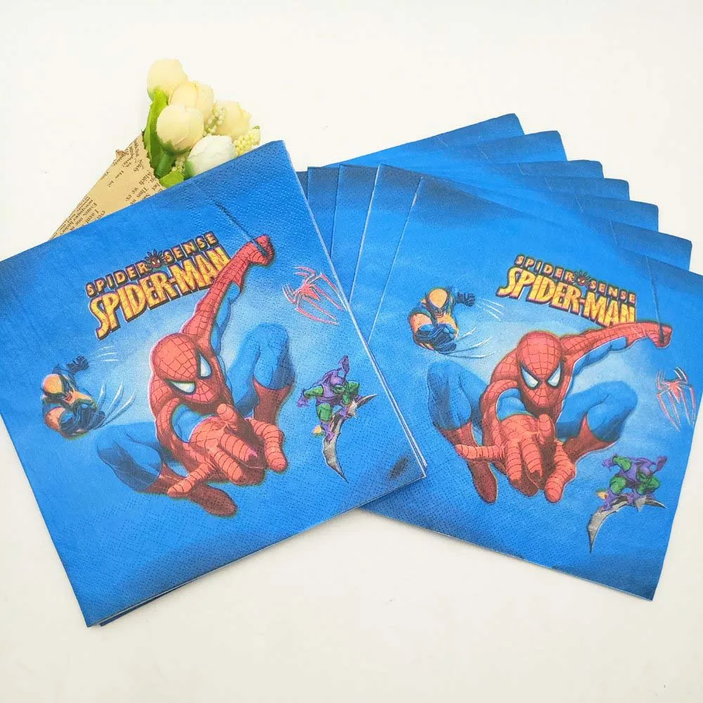 napkins 20pcs Супергерой Человек-Паук День рождения украшения принадлежности дети посуда тарелки чашки баннер скатерть для душа ребенка сувениры мальчик подарки - Цвет: napkins 20pcs