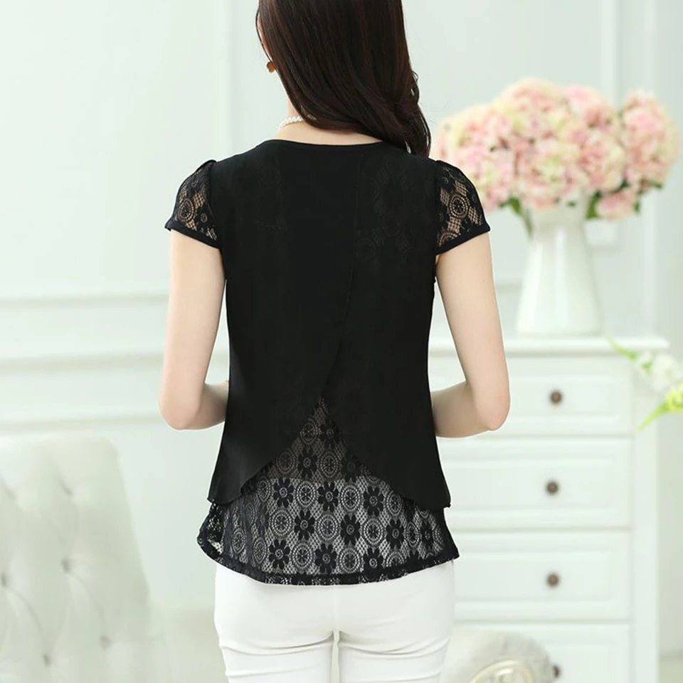 Blusas femininas 2018 летние топы с кружевной вышивкой Свободная шифоновая блузка рубашка женские блузки футболки