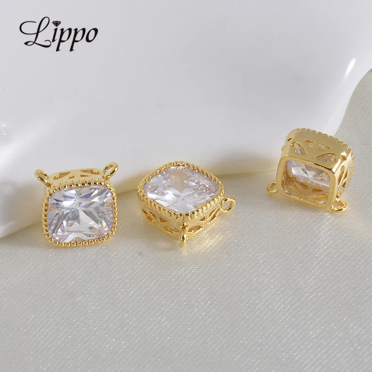 

10 шт./лот, циркониевые Подвески золотого цвета, квадратный соединитель, Шарм 6 мм, 7 мм, 8 мм, подвеска, ожерелье, соединители, фурнитура, подход...