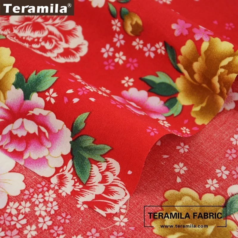 Teramila хлопок поплин Ткань Красный Жира четверти метра квилтинга печатных желтый и