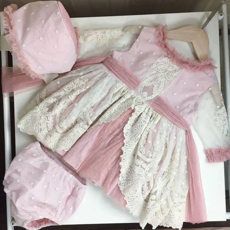2019 Spring Spanish Children's Clothing Court Girl Lace Embroidery Princess Dress Baby Birthday Communion G136R | Детская одежда и