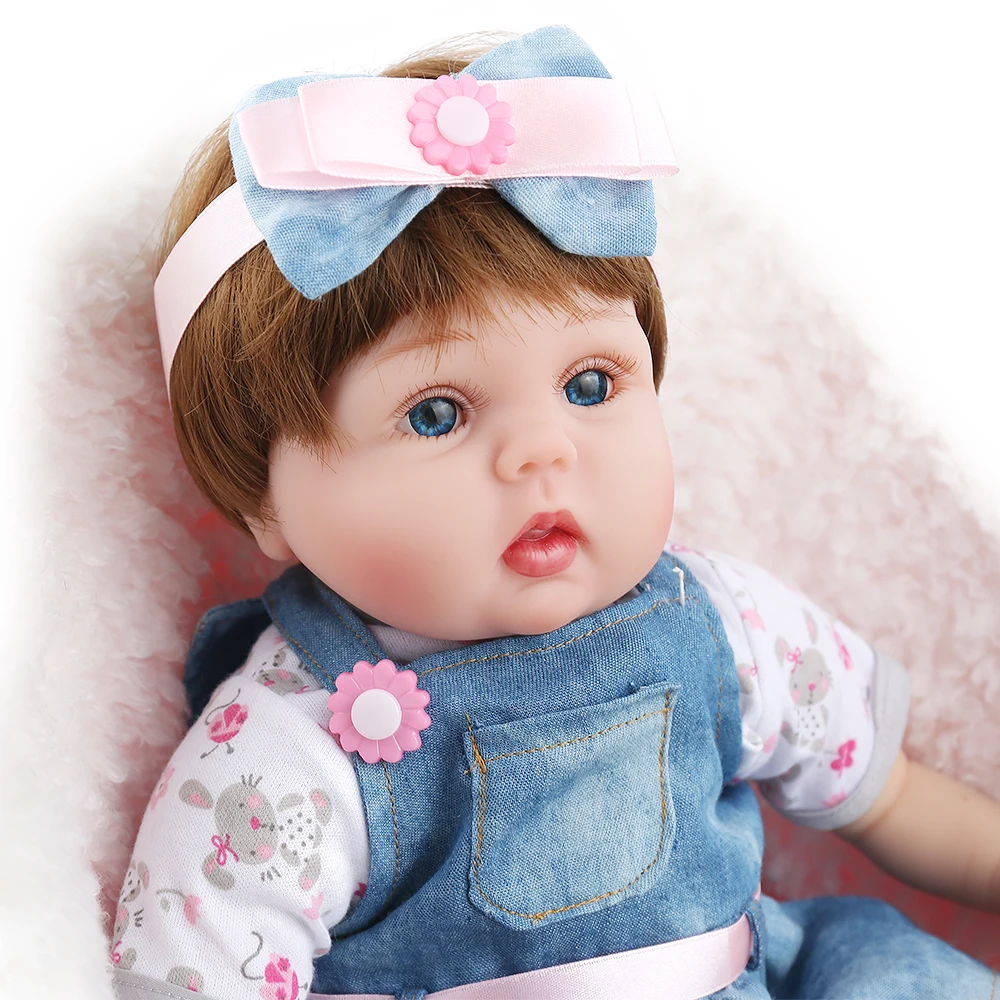 NPKDOLL Reborn Baby Doll силиконовая пухленькая синяя джинсовая юбка 16 дюймов Babe для