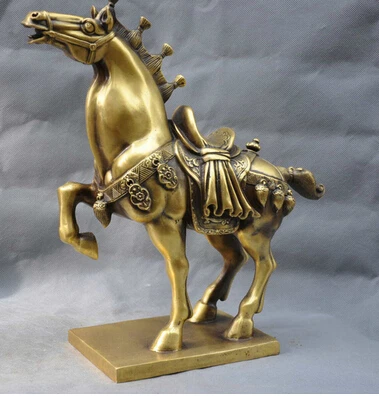 

Art Bronze Decoration Crafts Brass 13" China Fengshui Zodiac Tang Warrior Horse Healing Medicine bronze statue