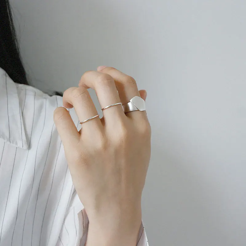 YPAY 100% Real 925 Silver Jewelry Irregular Matte Rings for Women High Quality Midi Adjustable Finger Ring Fine YMR504 | Украшения и