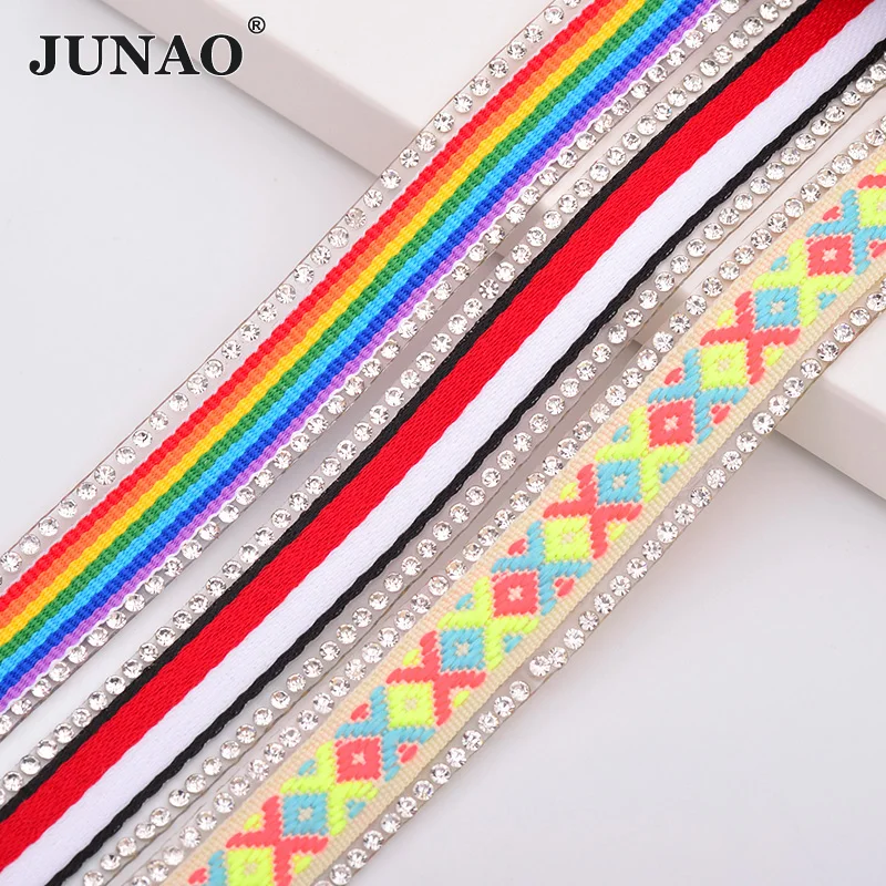 

JUNAO, 5 ярдов * 15 мм, стеклянные стразы с горячей фиксацией, лента, отделка, бисер, ткань, аппликация со стразами, Хрустальная окантовка для одеж...