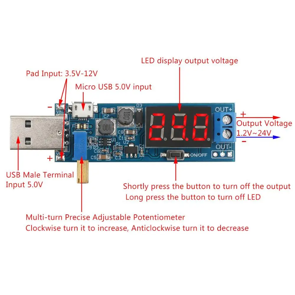Dc dc 5 В до 3 в/12 в USB понижающий модуль питания регулируемые комбинированные