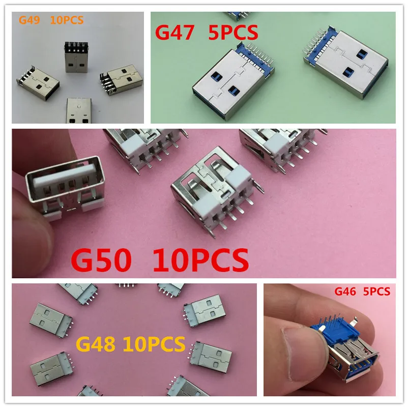 40 шт./лот 5 видов USB 2 0/3 0 разъем типа A для передачи данных Зарядка высокое качество