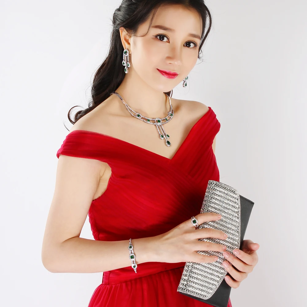 Женские наборы свадебных ювелирных изделий с родиевым покрытием и кубическим