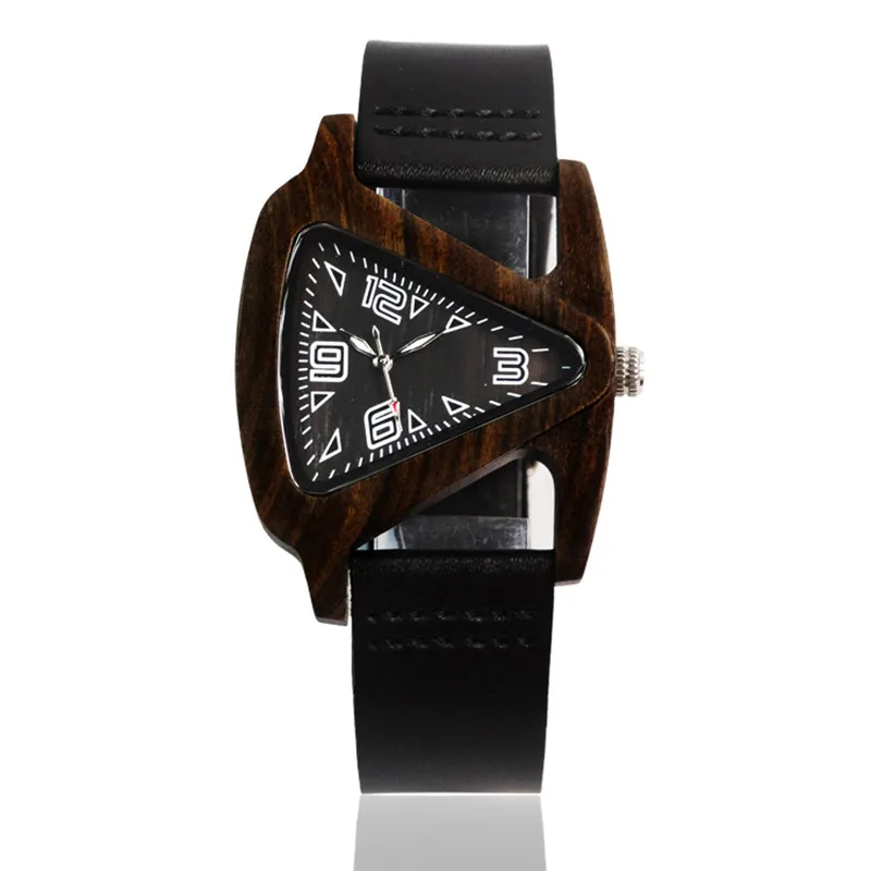 Унисекс очаровательные часы из стекла черного дерева для женщин треугольные