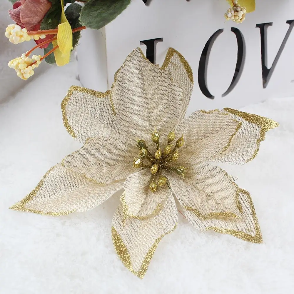 Бежевый OurWarm 50 шт. блестки Poinsettia Искусственные цветы к Рождеству елки украшения Рождественские украшения для дома год - Цвет: Бежевый