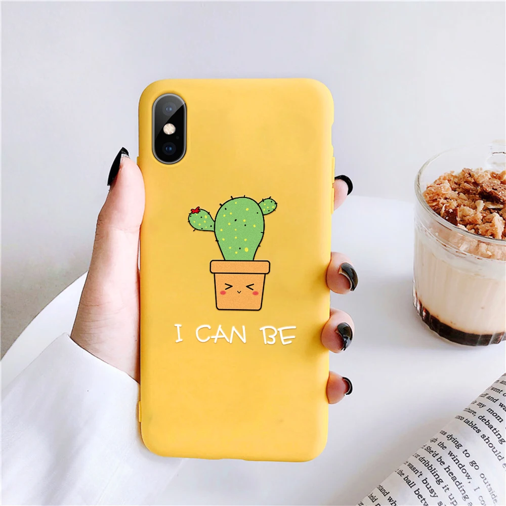 Yellow New Cute phone case For iphone 8 7 Funny cases Lovely Carton Animal Plant Soft cover iPhone 6 6S Plus XS Max XR X |