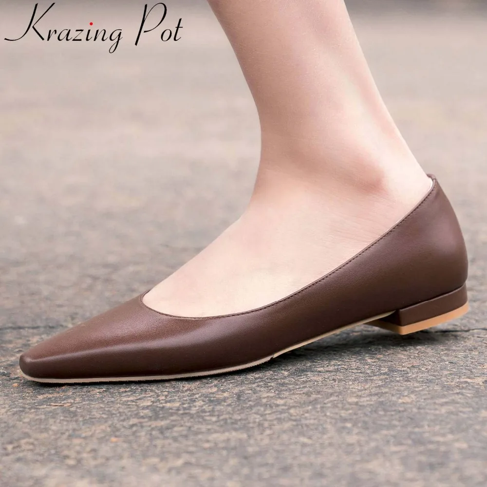 New hand-sewn leather full grain leather vintage pregnant woman loafers slip on suqare toe driving comfortable grandma shoes L05
