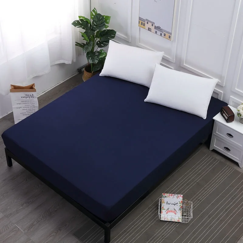 Navy Blue Сплошной цвет водонепроницаемый Натяжной лист дышащий матрас наматрасник протектор для кровати смачивание дома декоративные 7 цветов - Цвет: Navy Blue