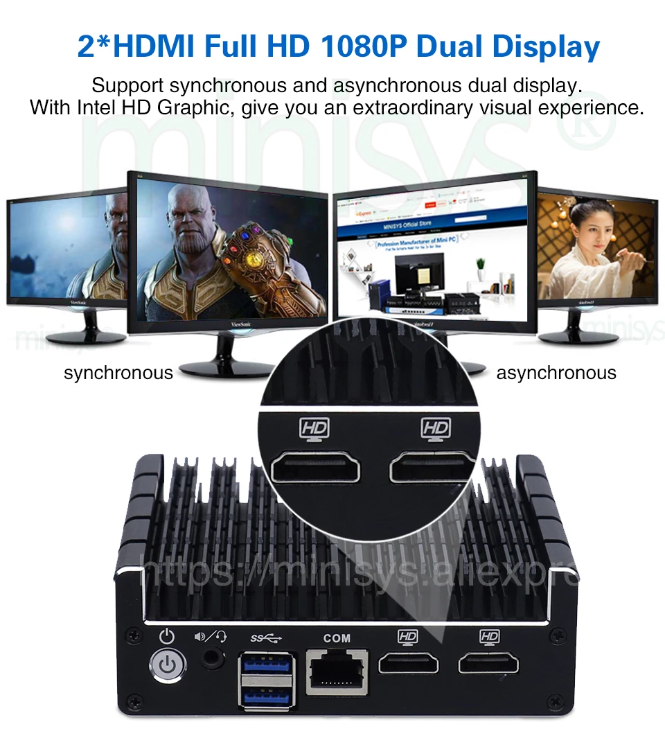 Minisys последние Intel J3060 безвентиляторный мини ПК Двойной гигабитный Lan NUC чехол Barebones компьютер Linux Поддержка 2 HDMI AES-NI Pfsense
