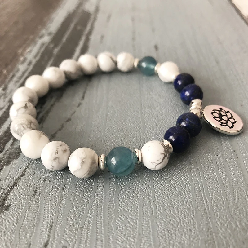 Браслет Howlite &amp Lapis Lazuli браслет из бисера Mala Исцеляющие кристаллы для творчества