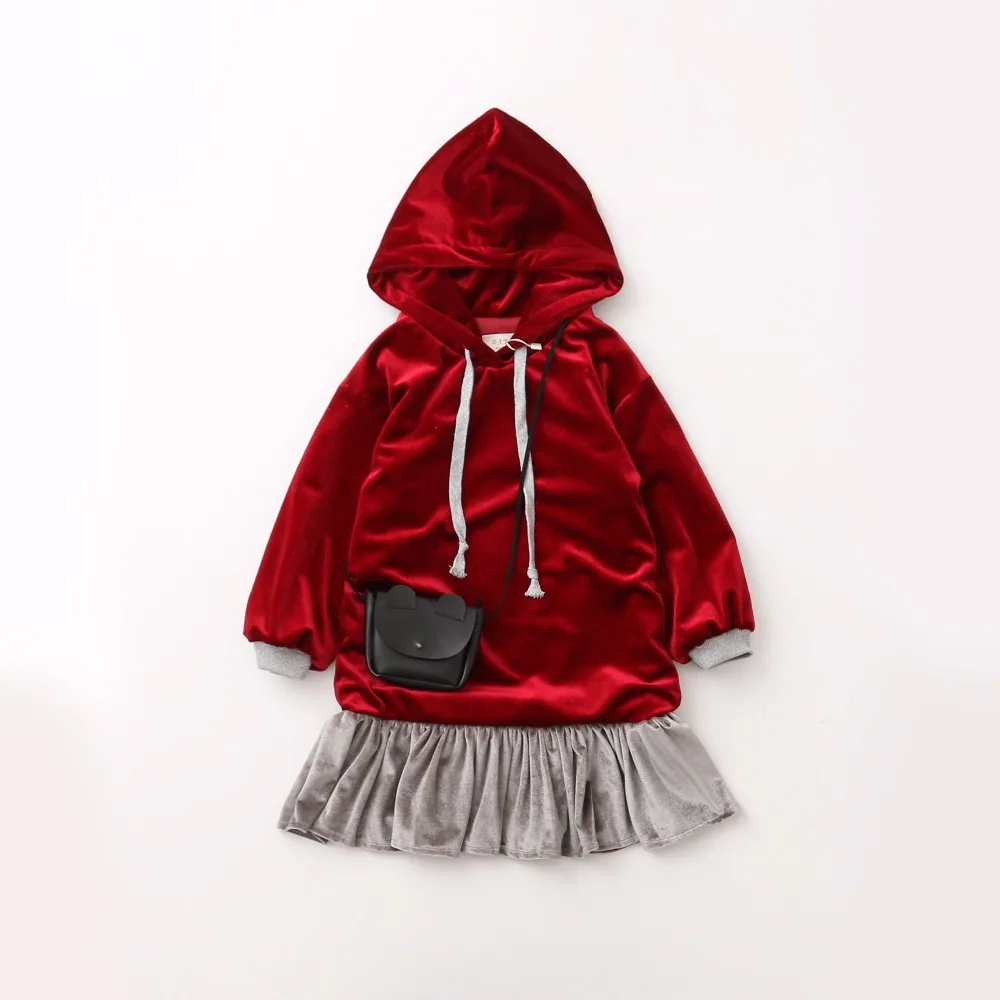 Everweekend Girls Ruffles Velvet Soft Autumn Winter Dress with Hats Vintage Red and Blue Color Princess Party | Детская одежда и