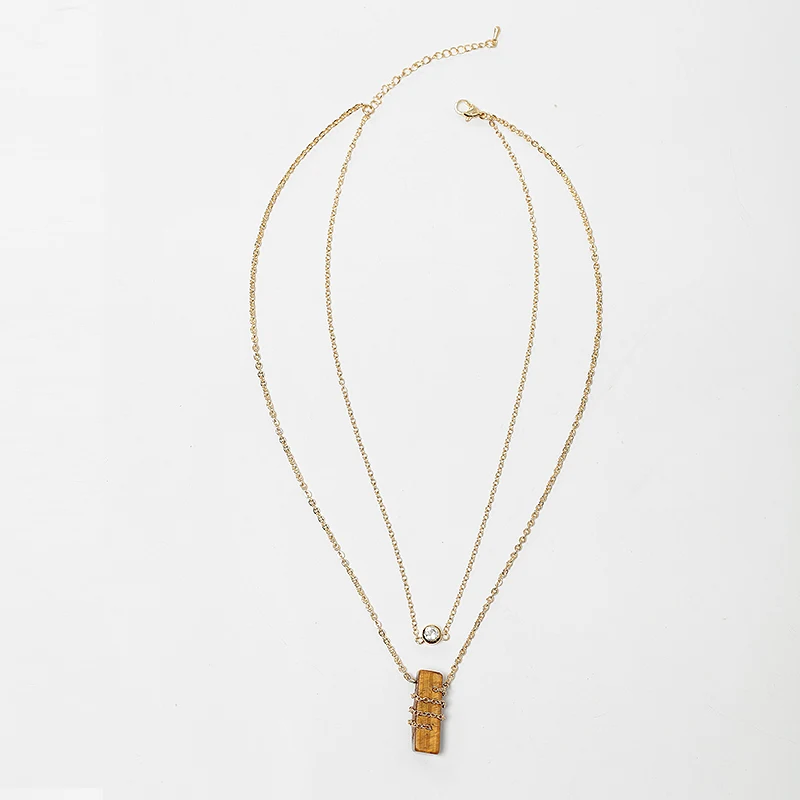 

Hot 2 Layer Gold Chains Necklace With Natural Stone Rectangle Pendant Rhinestone Multilayer Necklace for women Gift MYC02001
