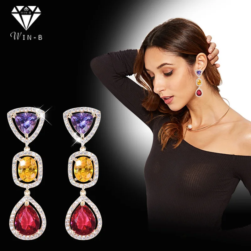 Женские Разноцветные серьги-подвески WIN-B Модные серьги с цирконом AAA роскошные
