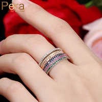 pera 3pcs party finger rings set for women fashion rose gold and white color cubic zirconia stone pave setting jewelry r034