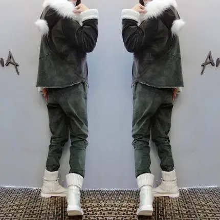 Женский костюм с капюшоном розовый комплект из 2 предметов и брюками зимний