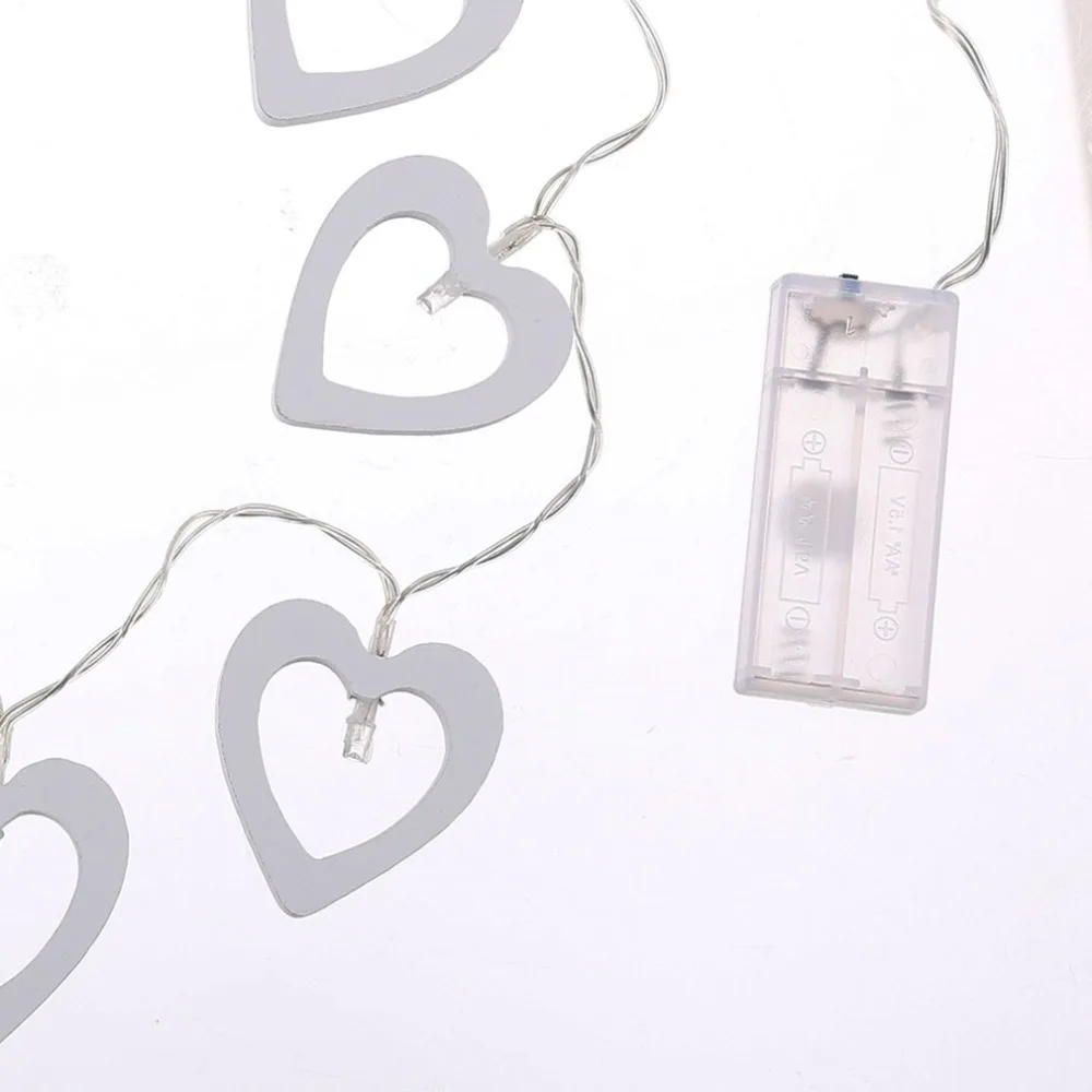 10 светодиодных деревянных световых шнуров в форме сердца с батареей для