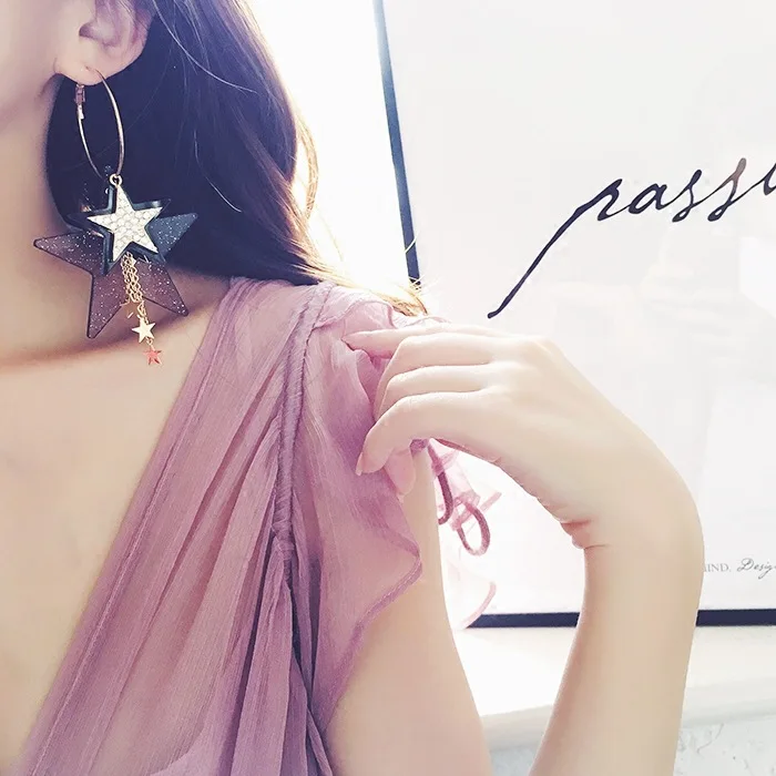 Женские серьги с пятиконечной звездой Ajojewel большие разноцветные Серьги-кисточки