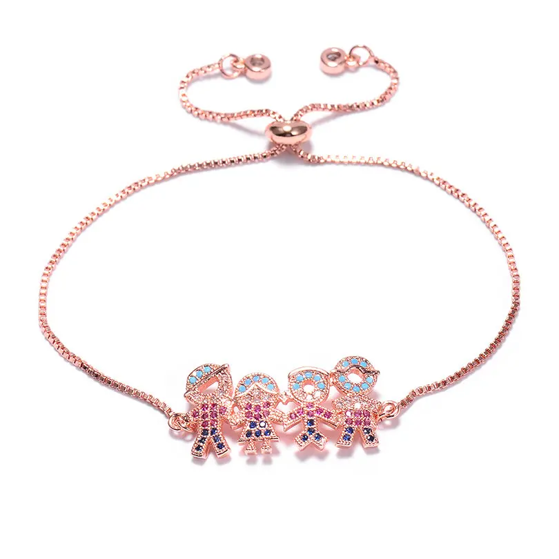 rose gold Pipitree кубический циркон папа и девочка и мальчик и мама Семья Шарм браслет латунь слайдер цепи AAA фианит Кристалл Браслеты для женщин и мужчин ювелирные изделия - Окраска металла: rose gold