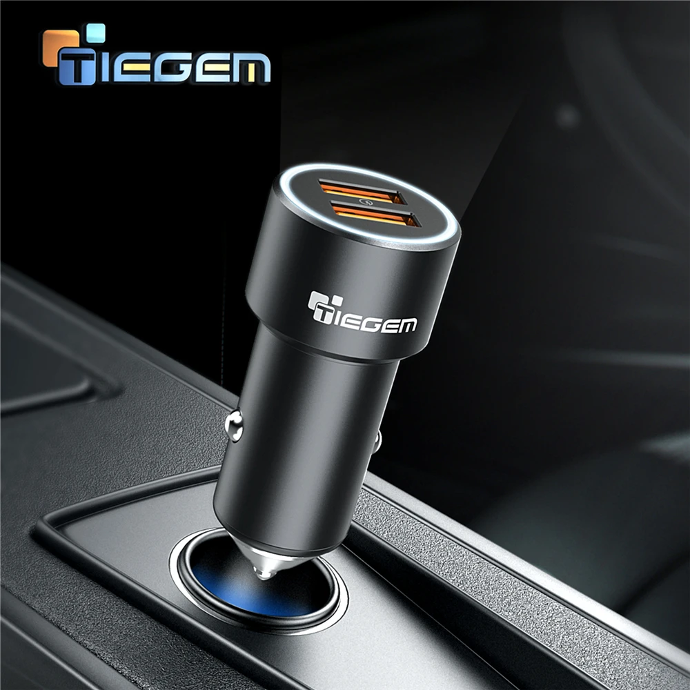 Автомобильное зарядное устройство TIEGEM с двумя USB портами металлическое мини