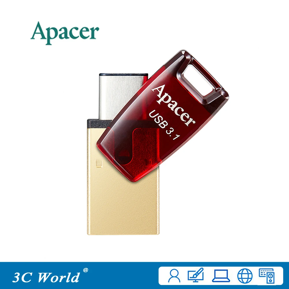 Apacer AH180 USB 3 1 Тип-C двойной Интерфейс флешка 16 ГБ 32 64 USB3.0 USB2.0 OTG внешних накопителей