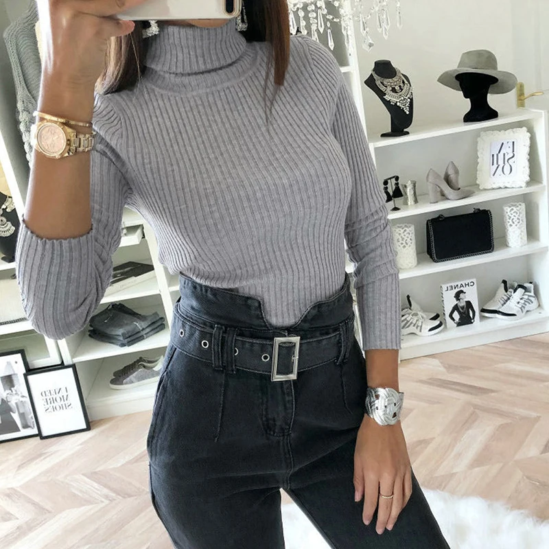 Nadafair Водолазка с длинным рукавом ребра трикотажные боди для женщин Тонкий bodycon сексуальный комбинезон Женские однотонные повседневные топы корейский стиль