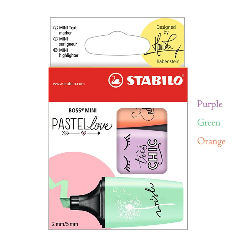 Purple orange green STABILO BOSS мини pastellove хайлайтер художественный Маркер ручки пастельно-Маст-хэв для Цвет-любящая рисунок 3/6 цветов - Цвет: Purple orange green