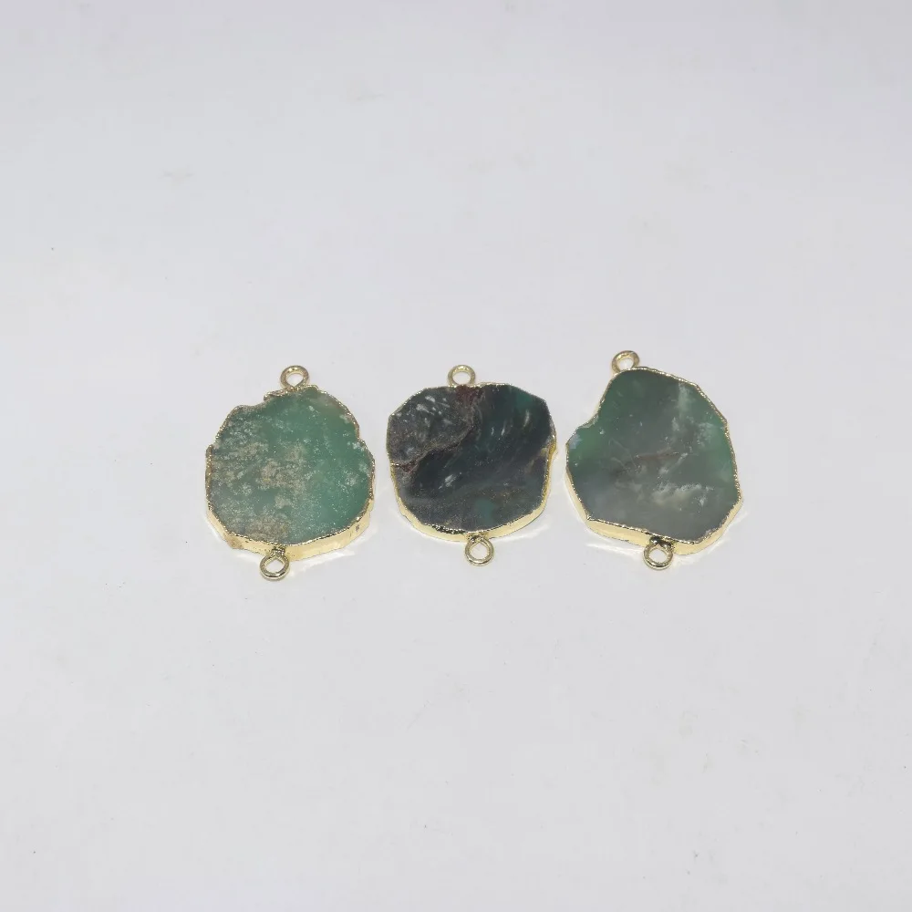 Natural Slice Chrysoprase Irregular connector femme 2019 Green Raw Vintage Gold bezel Big stone pendant for women accessories | Украшения и