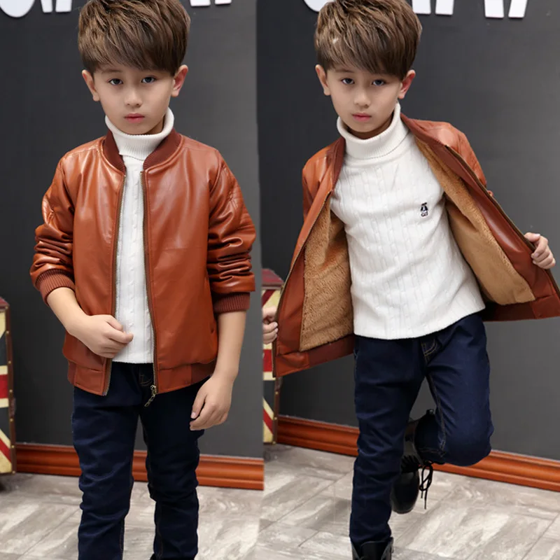 Детское пальто из искусственной кожи для мальчиков верхняя одежда детей на весну