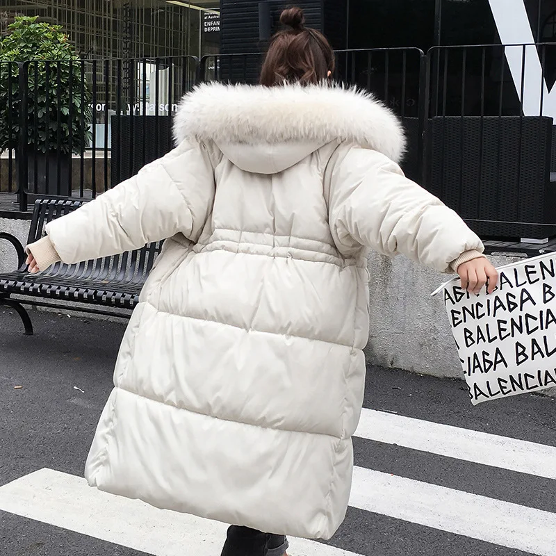 Lusumily зимняя куртка для женщин большой воротник из натурального меха енота белый