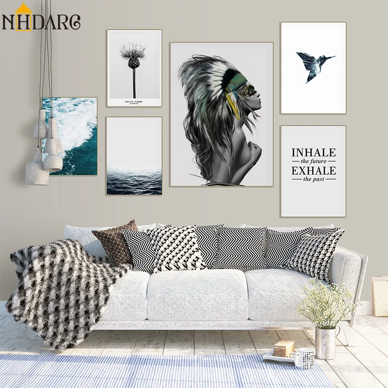 

NHDARC Canvas Print Painting Poster Art Nordic Scandinavian Scenery Sea Ocean Bird Wall Pictures for Living Room Home Decor
