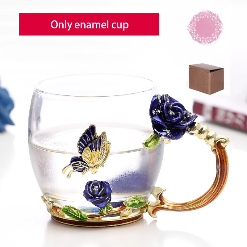 Blue Short cup Новинка, эмалированная кофейная чашка, кружка, цветочный чай, чашки для горячих и холодных напитков, стеклянная чайная чашка, Ароматизированная чайная Питьевая бутылка, стеклянные подарки - Цвет: Blue Short cup