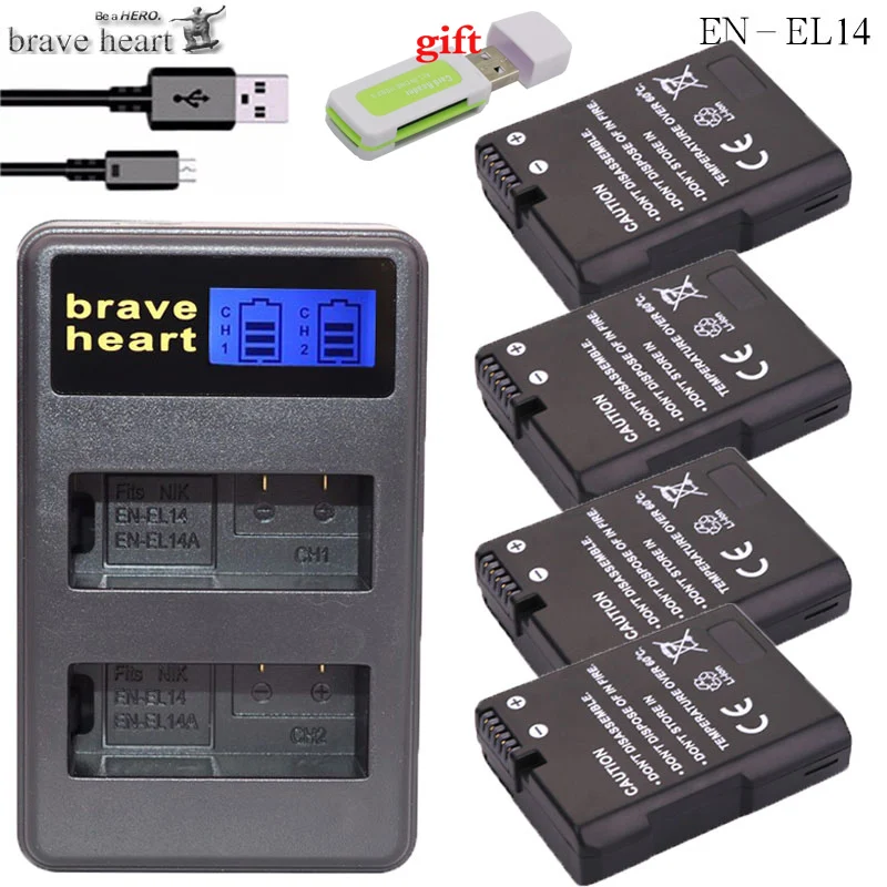 charger and 4battery 4x ENEL14 RU EL14 EN-EL14A батарея и ЖК-дисплей двойной Зарядное устройство для Nikon D5200 D5600 D5500 D3100 D3200 D3400 D5100 P7000 P7100 P7800 P7700 - Цвет: charger and 4battery