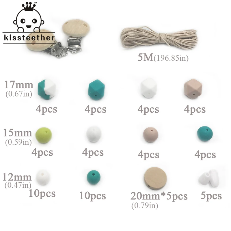 Accesorios de mordedor para beb&eacute;, Clip de chupete de madera con cuentas de silicona redondas hexagonales geom&eacute;tricas, cierre de seguridad para pulsera, DIY, 4 Uds.-2
