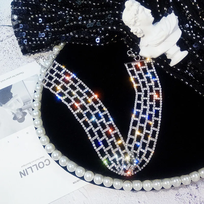 FYUAN, блестящие полностью Стразы, колье, ожерелья для женщин,, Bijoux, серебряный цвет, Кристальные ожерелья, массивные ювелирные изделия, вечерние, подарки