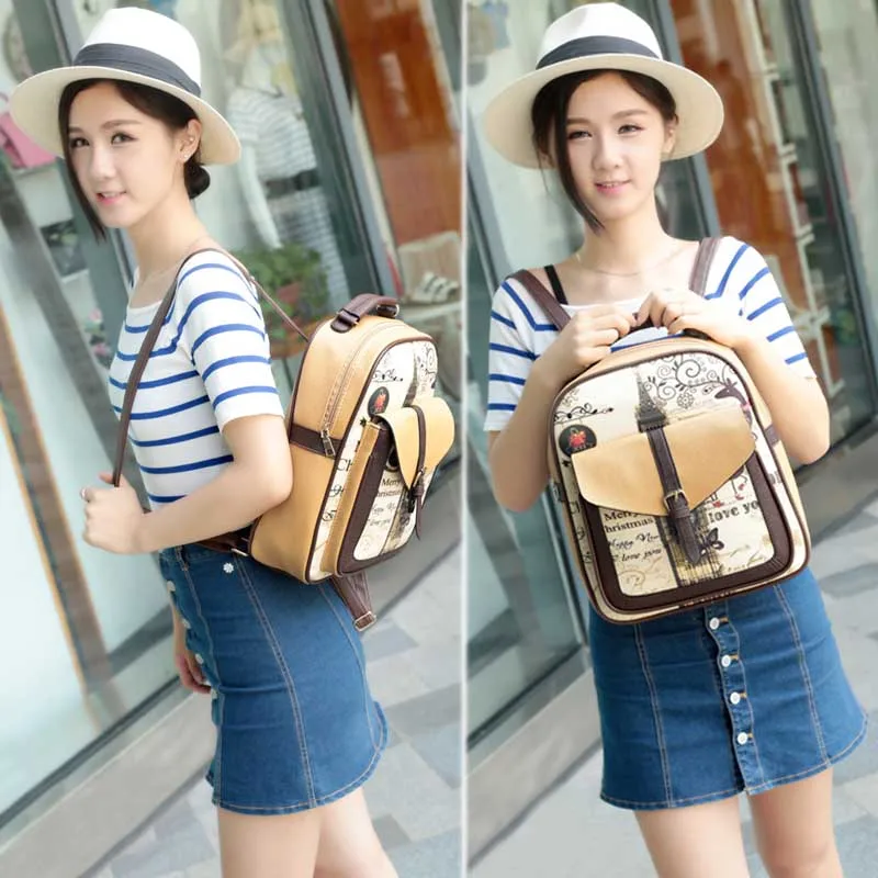 Рюкзак из искусственной кожи Женский винтажный рюкзак с рисунком башня школьная