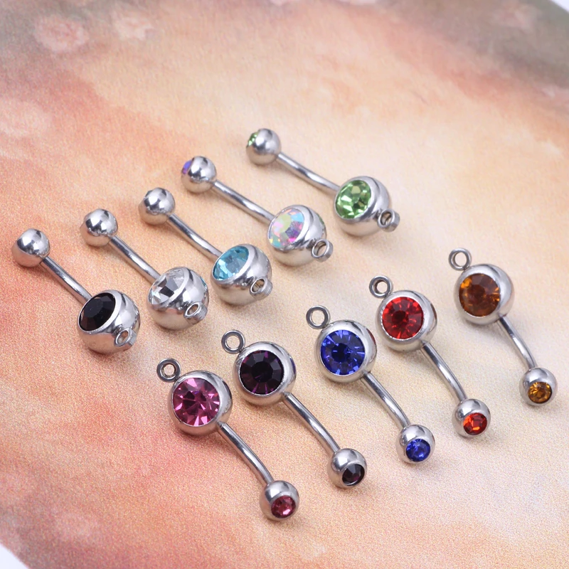 Двойное кольцо для пирсинга из нержавеющей стали со стразами и кнопками живота