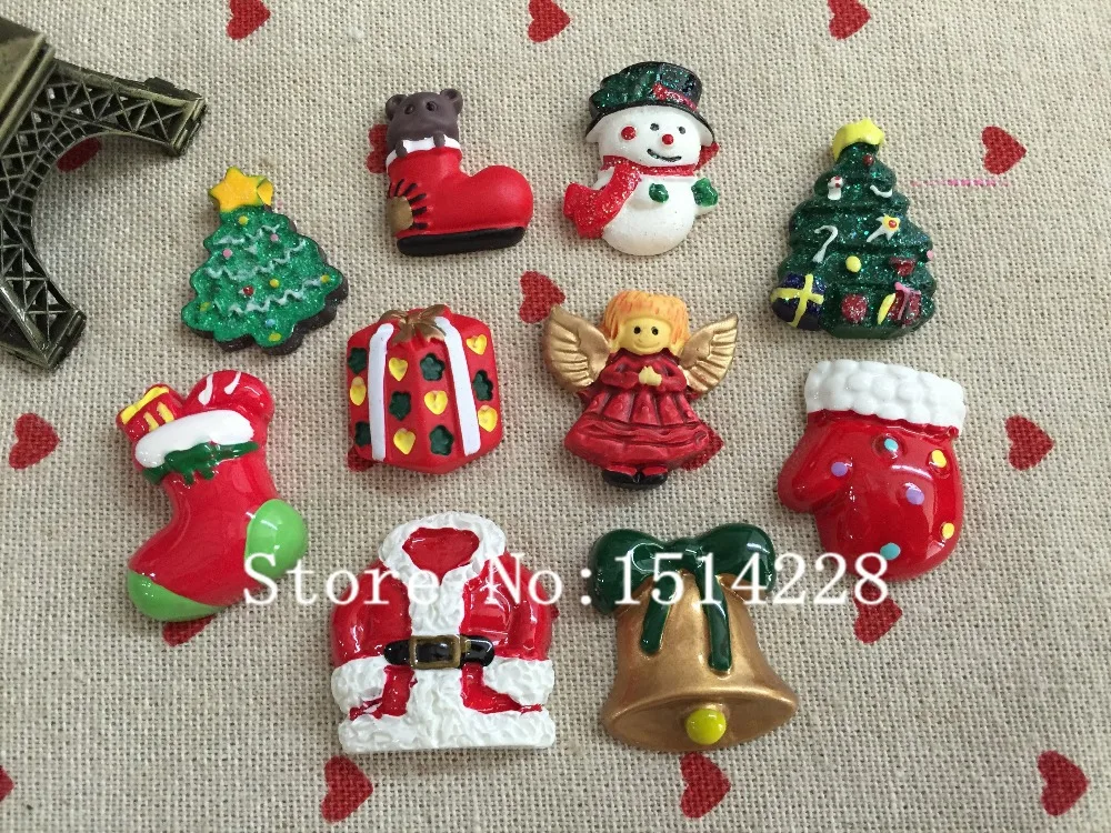 

Mina Free shipping!50 pcs Mixed Resin Christmas Gift Series. Resin Flatback Cabochon for christmas deration &gift, DIY.19-29mm