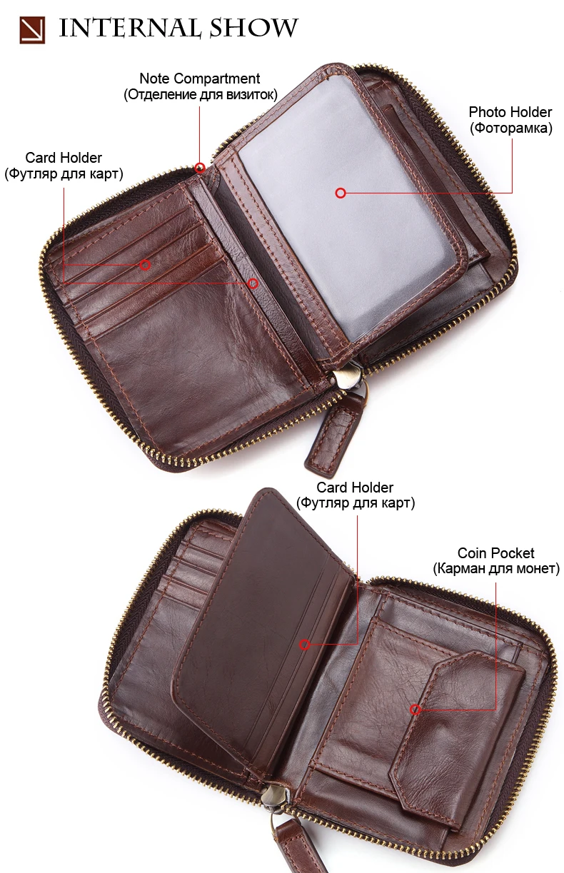 Meesii Genuine Leather Short Men Wallet Vintage Cow Leather Small Wallet Male Photo&Card holder Purse Coin pocket Zipper